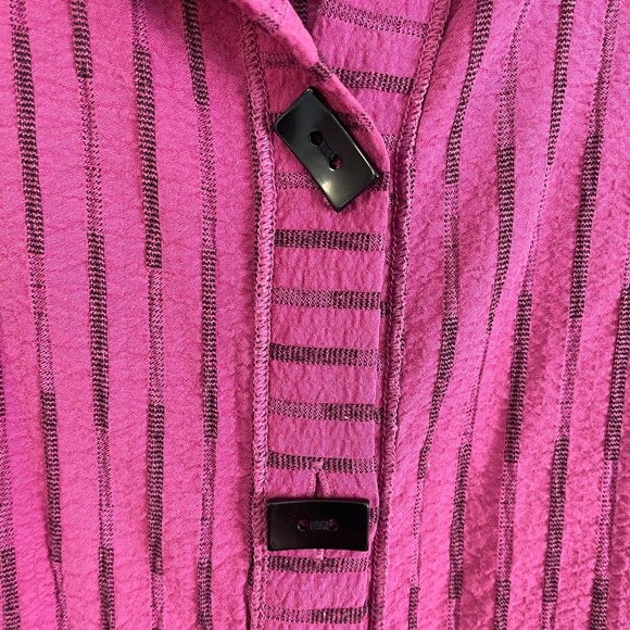 Ali Miles Womens Large Button Up Shirt Pink Black Striped Long Sleeve Top - Picture 11 of 14